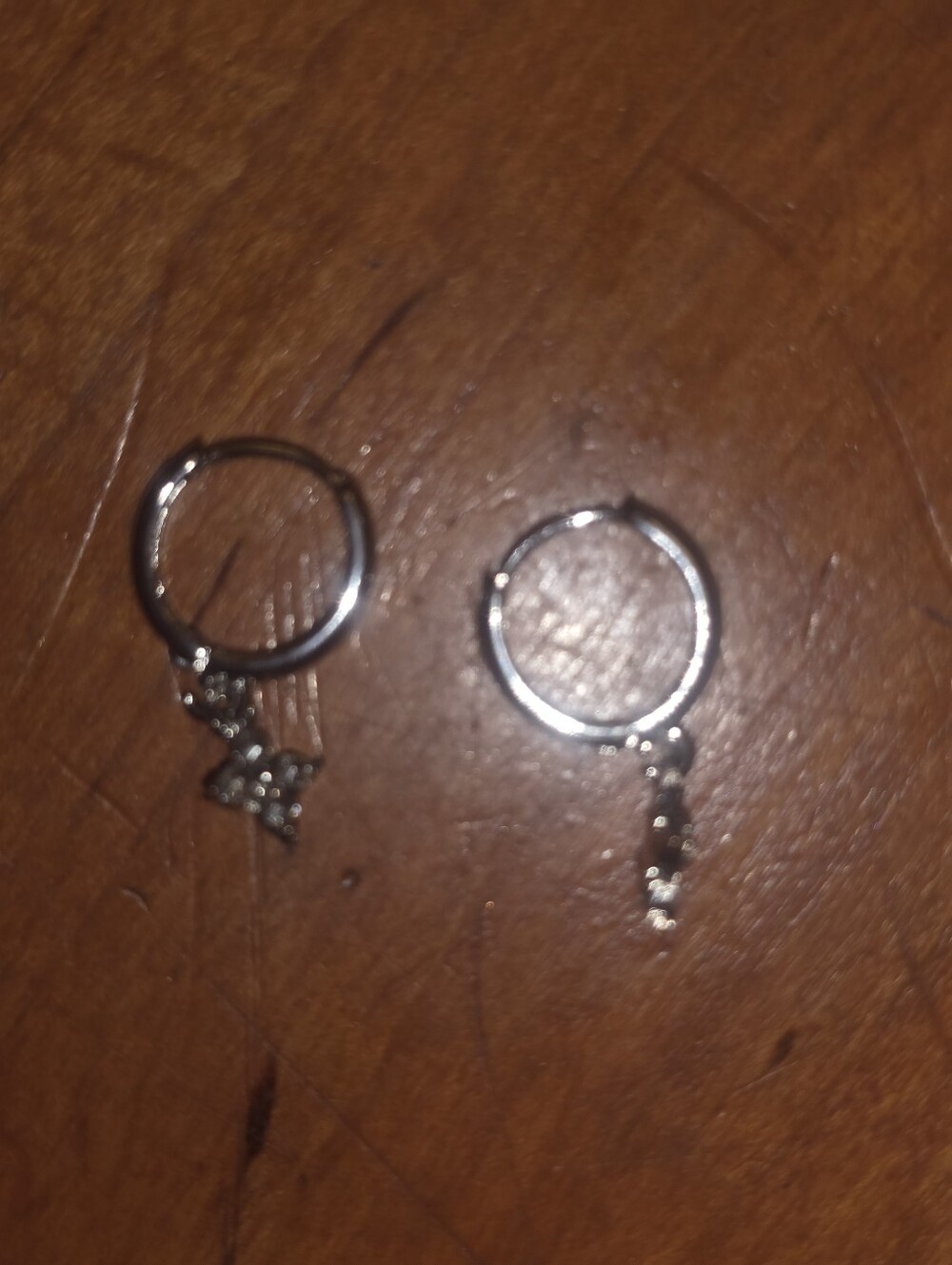 Small Huggie Earrings With Small Rhinestone Dangler